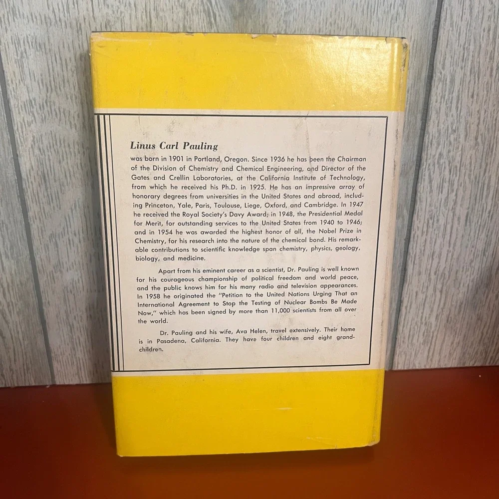 No More War! Linus Pauling 1958‎ Hardcover Dust Jacket 3rd Print Science History